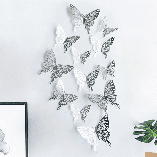 Butterfly Wall Decor Sticker Wall Decal 6 48 Pcs Gold 3D Art Removable Mural Decoration DIY Flying Decor for Kids Bedroom Home Party Nursery Classroom Offices Décor 